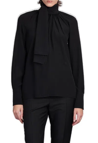 Givenchy 4g Motif Tie Neck Blouse In Black