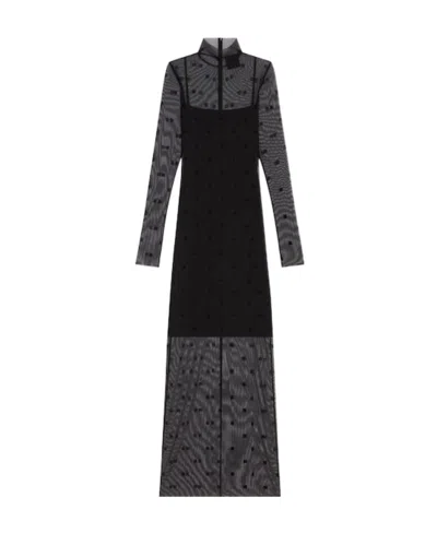 Givenchy Tulle Column Dress With 4g Embroidered Details In Black