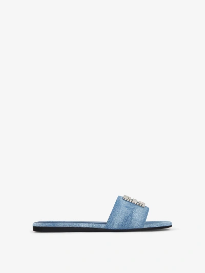 Givenchy 4g Mules In Washed Denim In Medium Blue