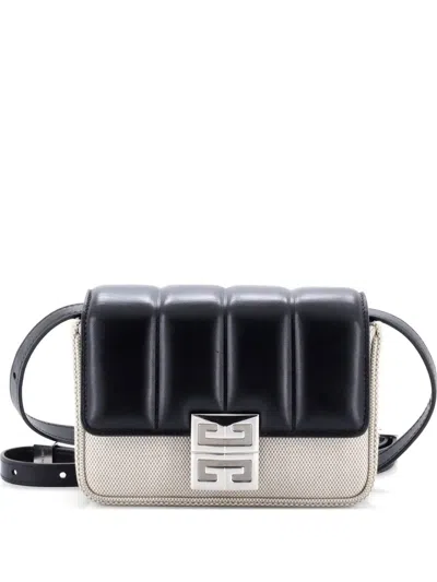 Pre-owned Givenchy 4g Padded Leather And Canvas Small Shoulder Bag In Black