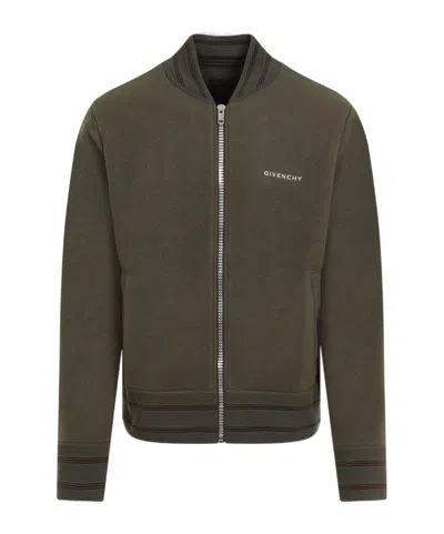 Givenchy Green Sweatshirt With Bomber Collar And 4g Logo In Wool Man