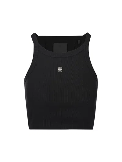 Givenchy Cropped Tank Top In Cotton With 4g Detail In Black