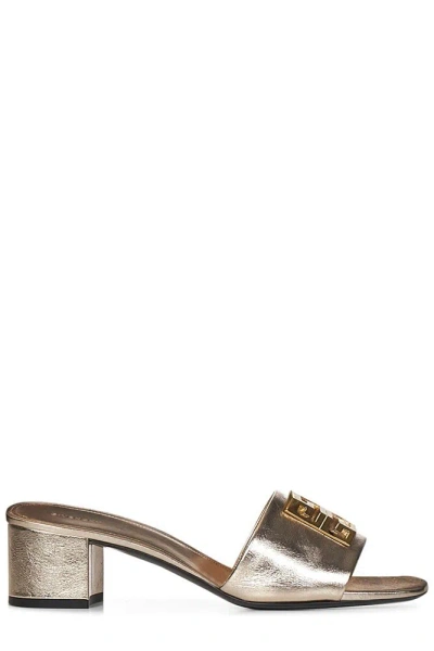 Givenchy 4g Plaque Heeled Mules In Gold