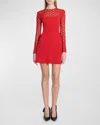 Givenchy Plumetis Long Sleeve Mixed Media Minidress In Red