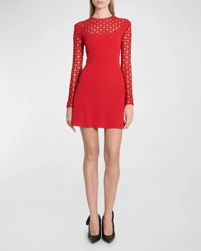 Givenchy 4g Plumetis Long-sleeve Mini Dress In Red