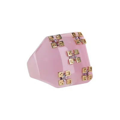 Pre-owned Givenchy 4g Plumetis Ring 'pink/gold' | Women's Size 54