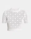 Givenchy 4g Pointelle Knit Short-sleeve Crop Sweater In White