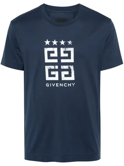 Givenchy 4g Stars T-shirt In Cotton In Deep Blue