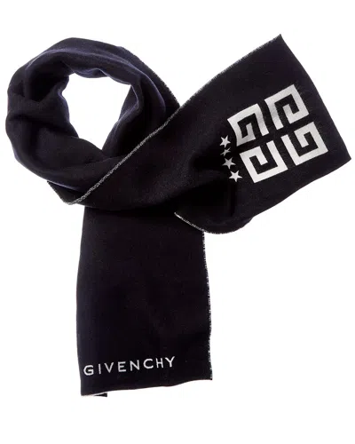 Givenchy 4g Reversible Wool & Silk-blend Scarf In Blue