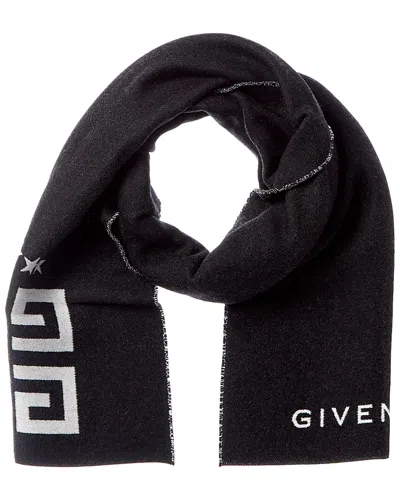Givenchy 4g Reversible Wool & Silk-blend Scarf In Black
