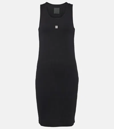 Givenchy 4g Ribbed-knit Cotton Minidress In Schwarz