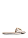 Givenchy Silver Flat Sandals With 4g Detail In Metallic Leather Woman In Dusty Gold