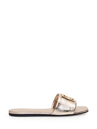 Givenchy 4g Gold Leather Flats In Dusty Gold