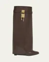 Givenchy 4g Shark Lock Leather Foldover Wedge Boots In Brown