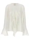 Givenchy Flared Cuffs Ruffled V-neck Shirt In White