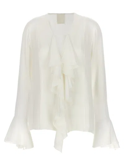 Givenchy Flared Cuffs Ruffled V-neck Shirt In White