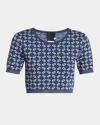 Givenchy Short Sleeve Crew Neck Geometric Pattern Top In Denim Blue