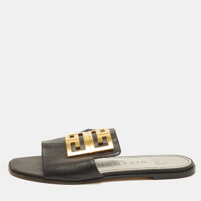 Pre-owned Givenchy 4g Size 37.5 Black Leather Flat Slides