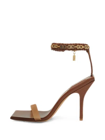 Pre-owned Givenchy 4g Square-toe Leather Sandals In Brown