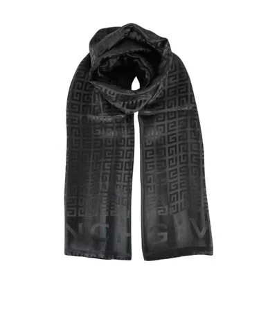 Givenchy 4g Stole In Shiny Silk Jacquard In Black