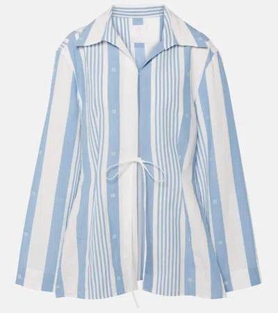 Givenchy 4g Striped Cotton And Linen Shirt In Blue & Off White