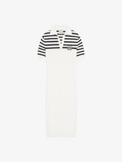 Givenchy 4g Striped Polo Dress In Wool And Cashmere In White/navy