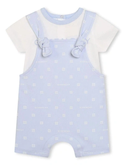 Givenchy Babies'  4g T-shirt And Dungaree Set In White And Light Blue