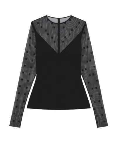 Givenchy 4g Tulle Long Sleeve Top In Black