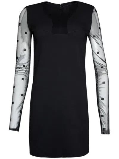 Givenchy Logo Embroidered Mesh And Jersey Minidress In Black