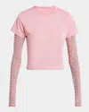 Givenchy Short Sleeve Layered Crew Neck Crop Top In Skin Rose