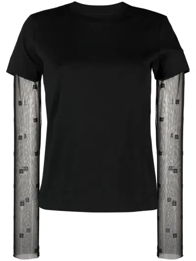 Givenchy 4g Tulle-sleeve T-shirt In Black