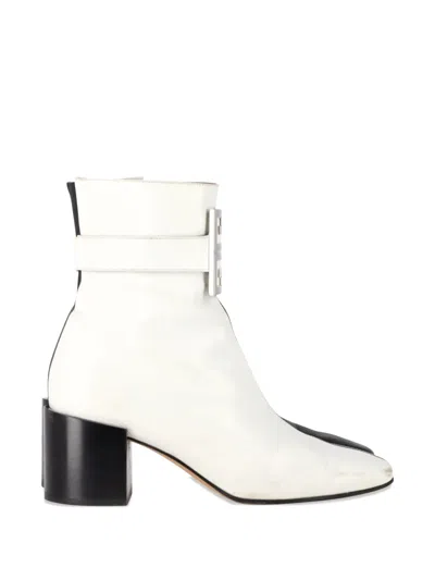Pre-owned Givenchy 4g Two-toned Buckle Ankle Boots In White