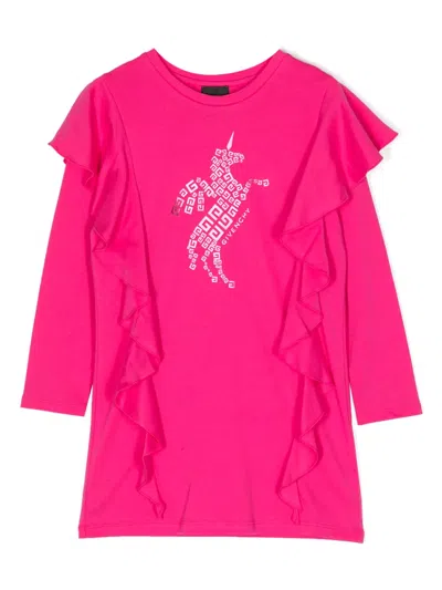Givenchy Kids' 4g Unicorn-print Draped Dress In Pink