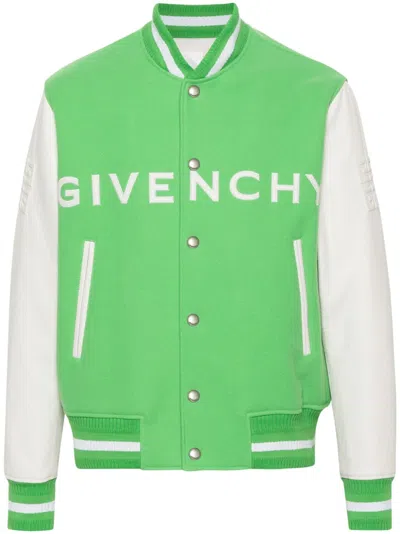 Givenchy Bomber Jacket In Wool And Leather In Green