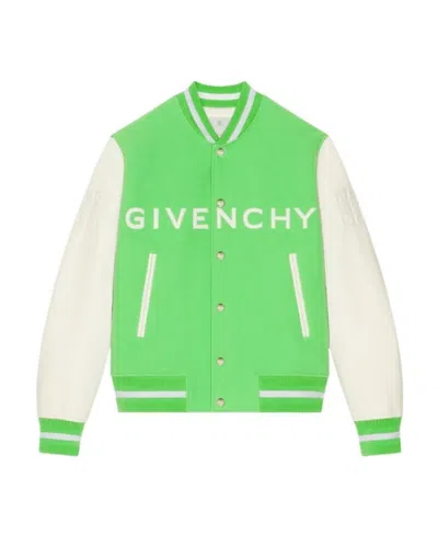 Givenchy 4g Wool-blend Varsity Jacket In Green