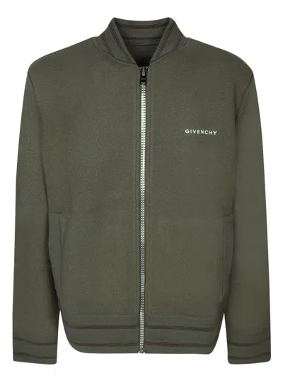 Givenchy Green Sweatshirt With Bomber Collar And 4g Logo In Wool Man