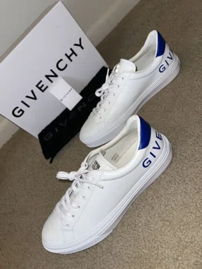 Pre-owned Givenchy $675  City Sport Rear Logo Print Sneakers - Wht/blue - 46/13 - Nwb In White/blue