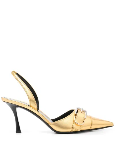 Givenchy Voyou Metallic Buckle Slingback Pumps In Golden