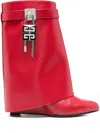 Givenchy Shark Lock Leather Ankle Boots With Covered Wedge Heels In Red