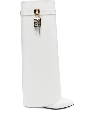 Givenchy 90mm Shark Lock Calf-leather Boots In White