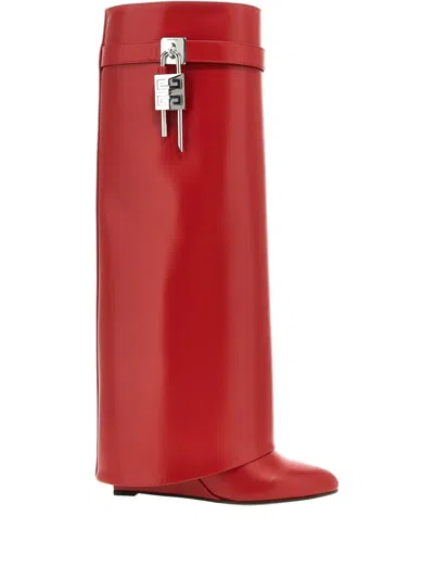 Givenchy 'knee Length Lock Detail Pointed Toe Boots' In Red