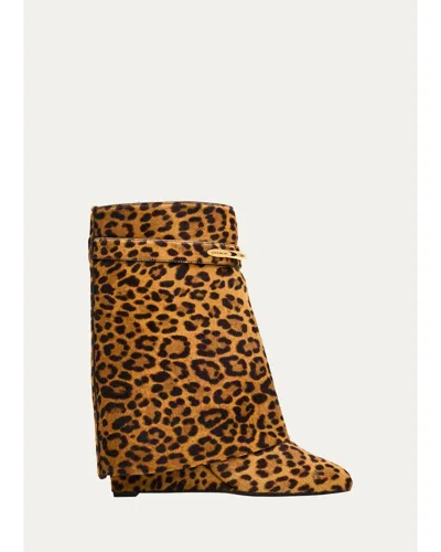Givenchy 90mm Shark Pinch Leopard Calf Hair Wedge Ankle Boots In Multi