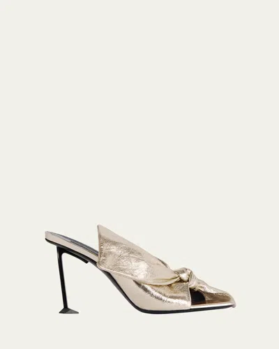 Givenchy 95mm Crinkled Metallic Leather Bow Mules In Gold