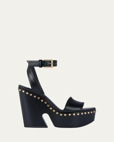 Givenchy Clog Platform Sandals In Leather With Studs Detail In Black