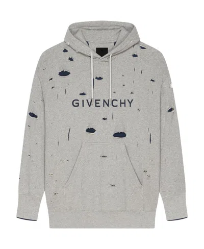 Givenchy A Hooded Sweater With A Broken Hole In Gray