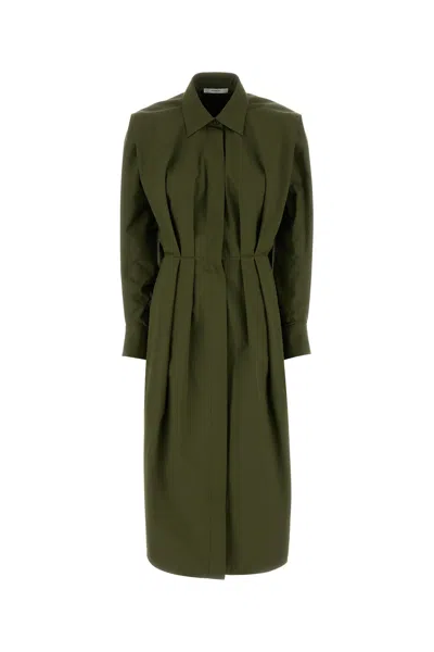 Givenchy Cotton Poplin Long-sleeve Midi Shirt Dress In Green