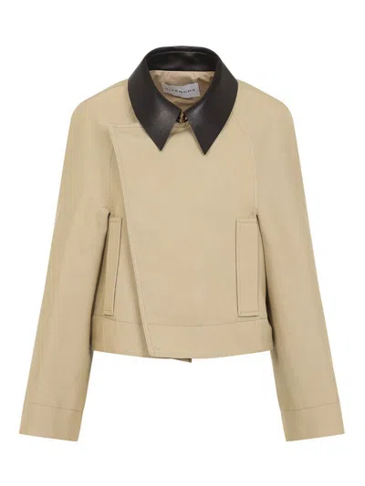 Givenchy Womens Cropped Leather-collar Cotton And Wool-blend Peacoat Beige In Neutral