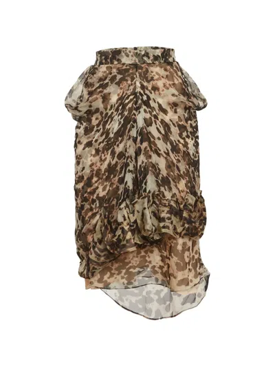Pre-owned Givenchy Abstract-print Draped Mini Skirt In Brown