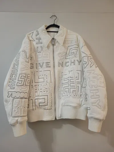 Pre-owned Givenchy All Over Embroidered Quilted White Leather Jacket