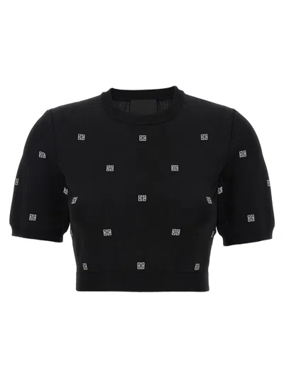 Givenchy Logo Detailed Short Sleeved Cropped Top In Black